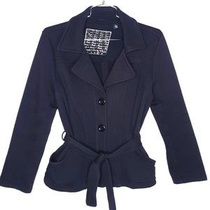 Peace Love Chill Womens Jacket Knit Black Belted Size L